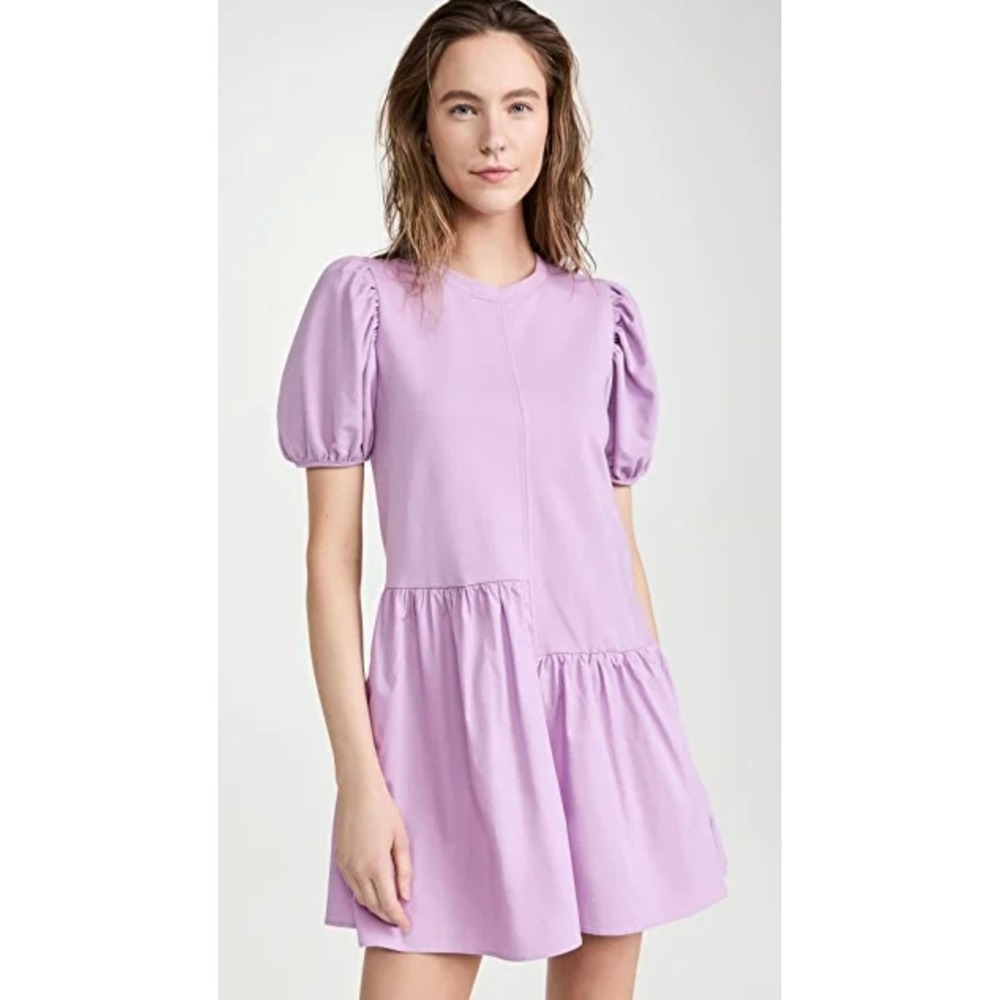 English Factory Lavender Purple Puff Sleeve Mixed Media Mini Dress Large NWT‎